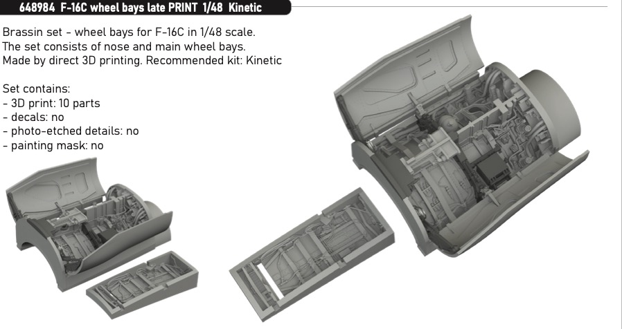 Additions (3D resin printing) 1/48 Lockheed-Martin F-16C wheel bays late 3D-Printed 1/48 (designed to be used with Kinetic Model kits)