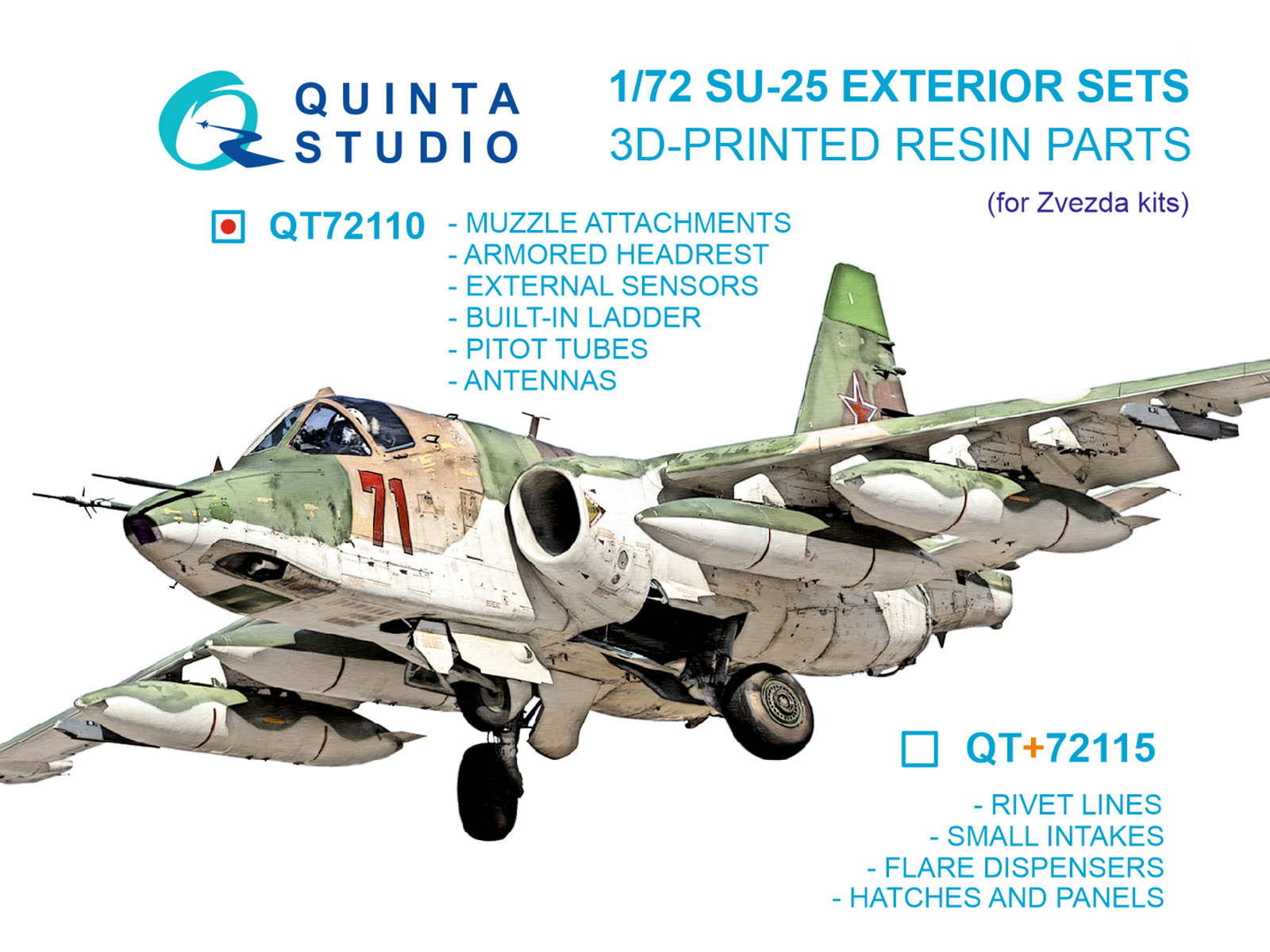 Su-25 Exterior Set Pt.1: muzzle attachments, armored headrest, external sensors, built-in ladder, pitot tubes and antennas  (Zvezda)