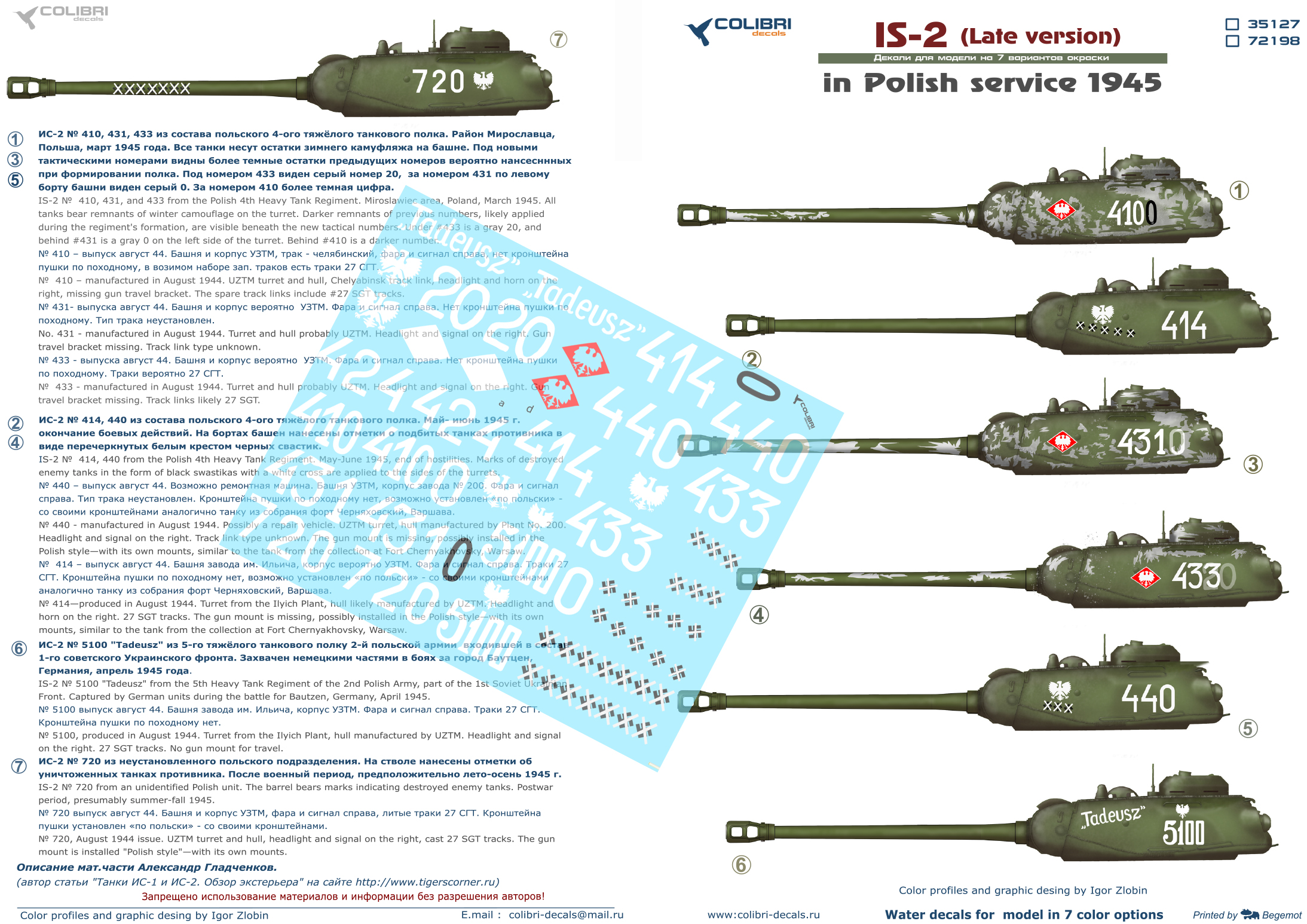 Decal 1/35 JS-2  in Polish service 1945 (Late version) (Colibri Decals)