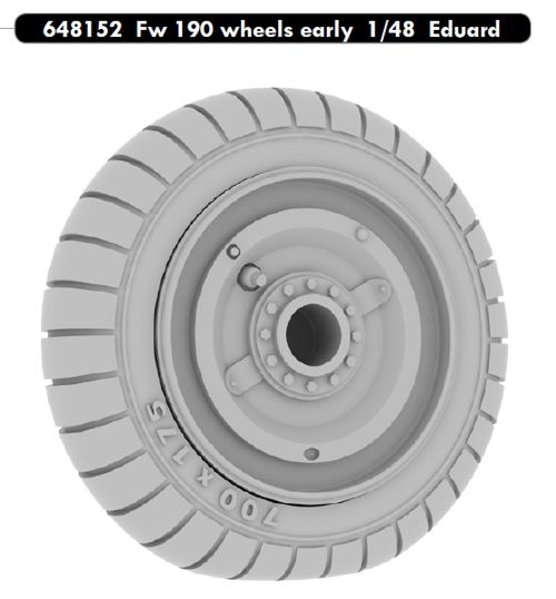 Additions (3D resin printing) 1/48 Focke-Wulf Fw-190 early wheels with weighted tyre effect with weighted tyre effect (designed to be used with Eduard kits)