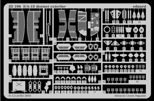 Photo Etching Kit 1/32 McDonnell-Douglas F/A-18 Hornet exterior (designed to be used with Academy kits)