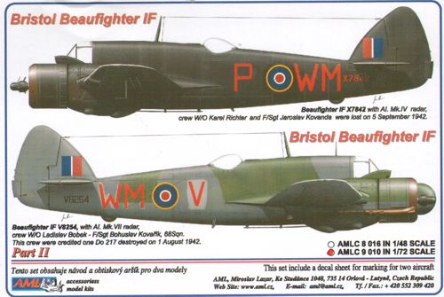 Decal 1/72 Bristol Beaufighter Mk.IF X7842 (WM-P) (AML)