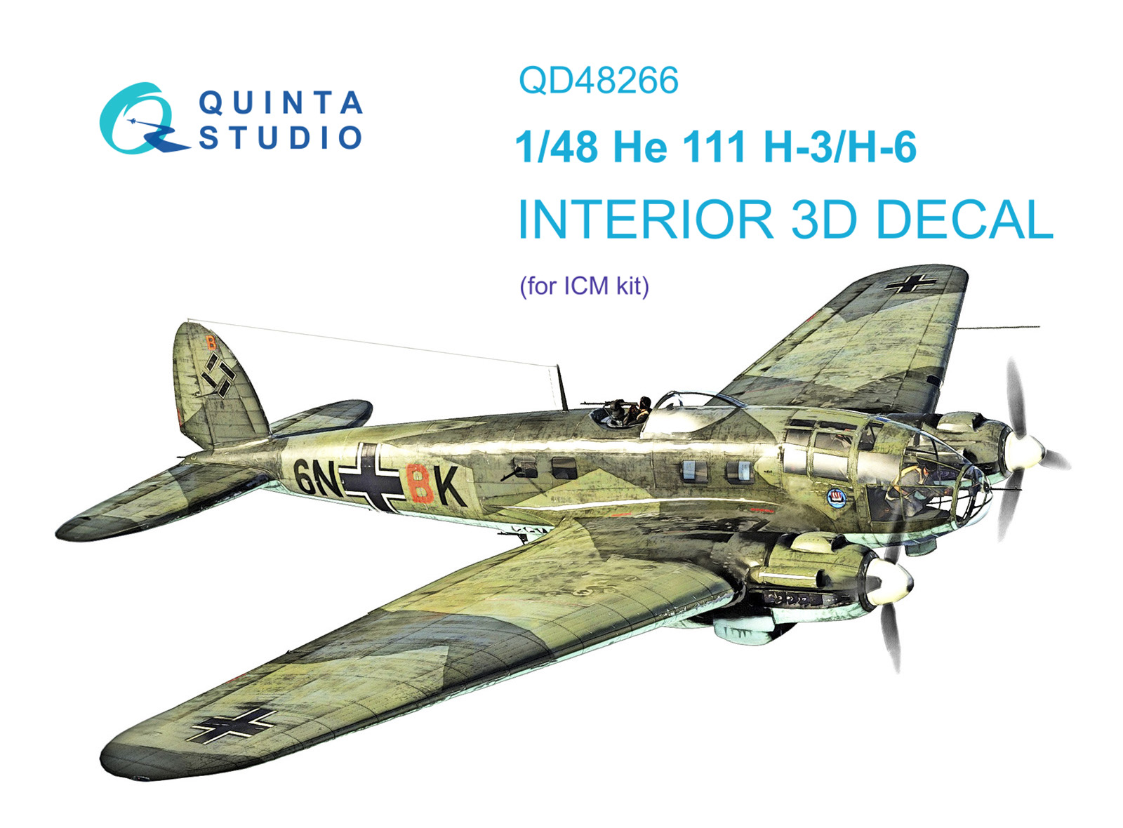 He 111H-3/H-6 3D-Printed & coloured Interior on decal paper (ICM)