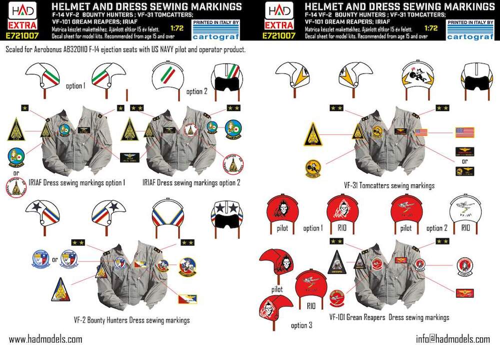 Decal 1/48 F-14A/D Helmet & dress sewing markings Vol.1 (HAD)
