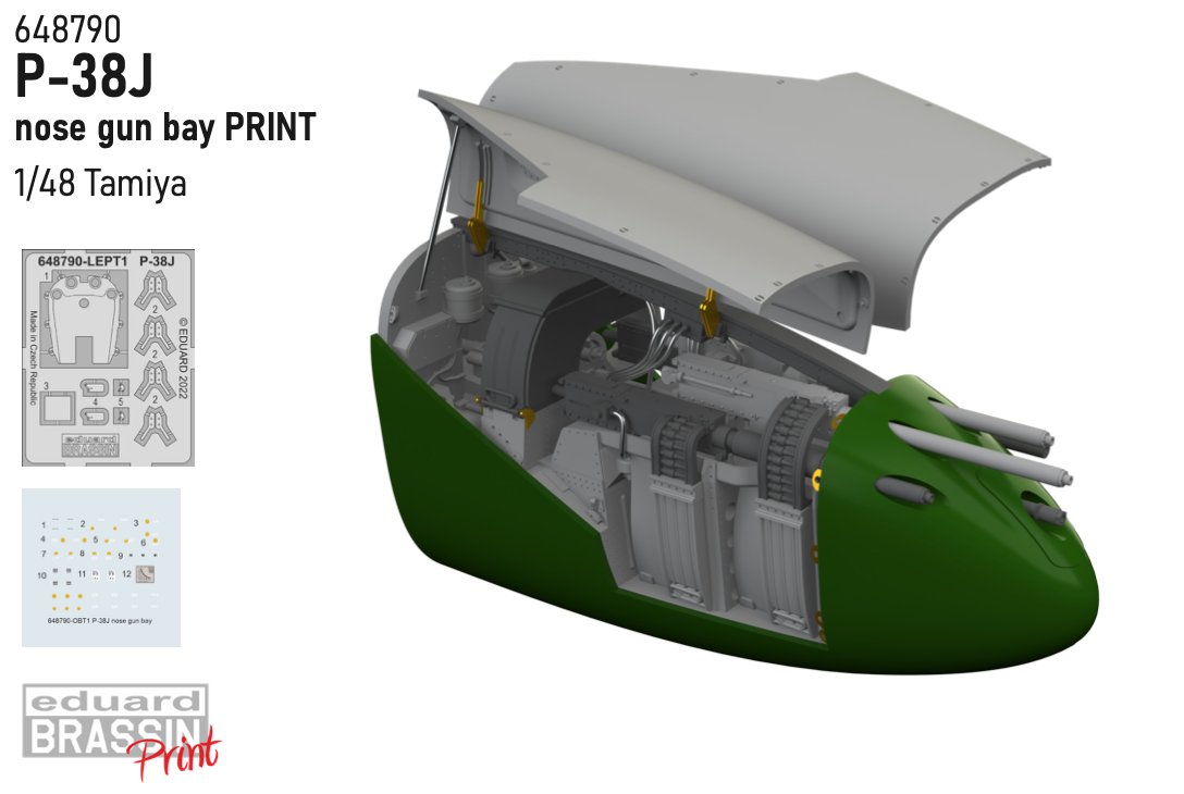 Additions (3D resin printing) 1/48      Lockheed P-38J Lightning nose gun bay 3D-Printed (designed to be used with Tamiya kits) 