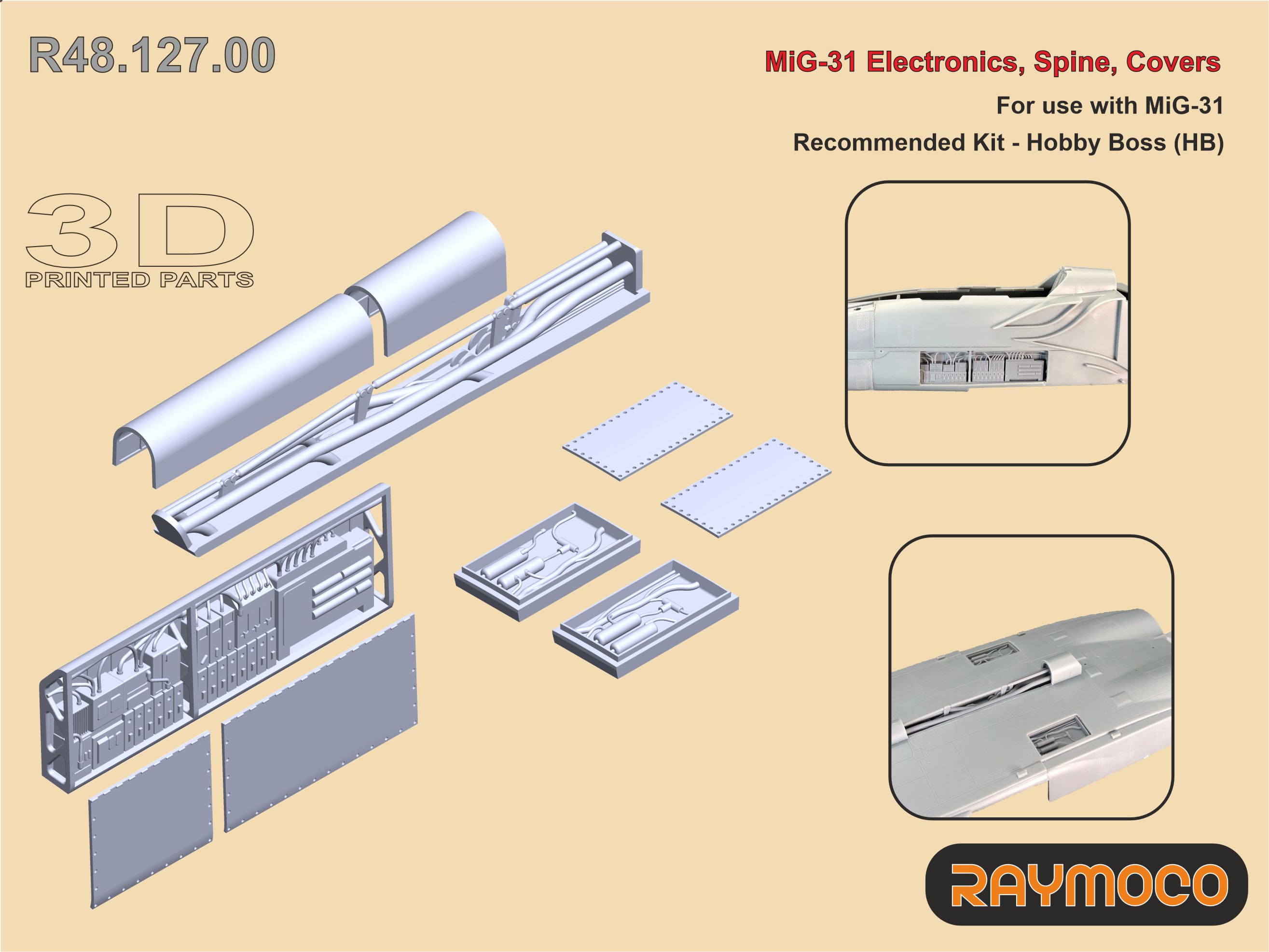 Additions (3D resin printing) 1/48 MiG-31 Electronics, Spine, Covers (HB) (Raymoco)