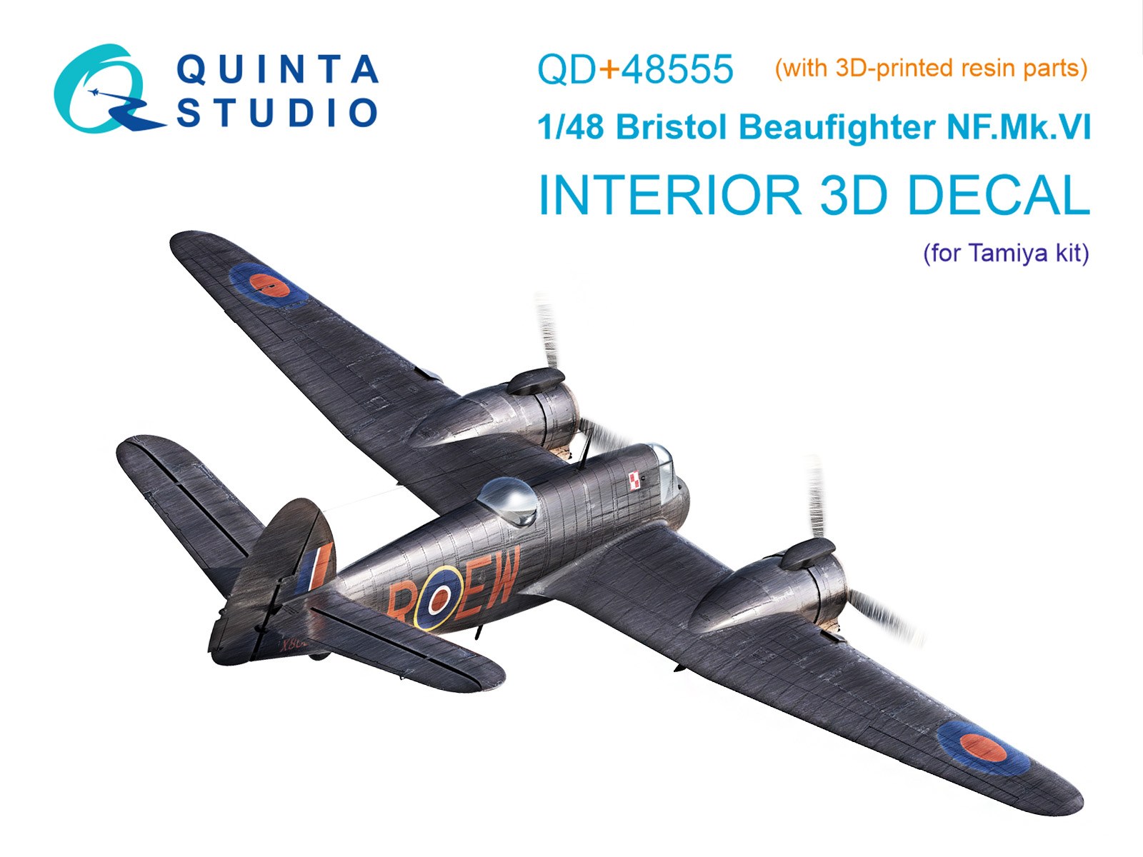 Bristol Beaufighter NF.Mk.VI 3D-Printed & coloured Interior on decal paper (Tamiya) (with 3D-printed resin parts)