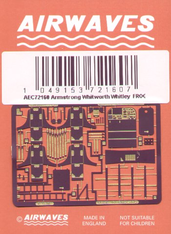Photo Etching Kit 1/72 Armstrong-Whitworth Whitley (designed to be used with Chematic, FROG, Intech, Maquette, Modelcraft, Novo and PYS etc kits)