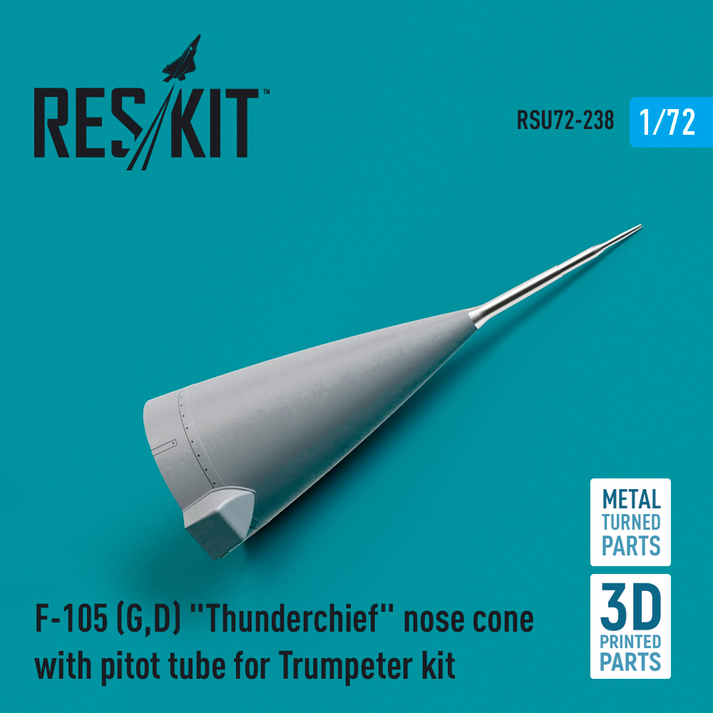 Additions (3D resin printing) 1/72 Republic F-105D/F-105G Thunderchief nose cone with pitot tube (ResKit)