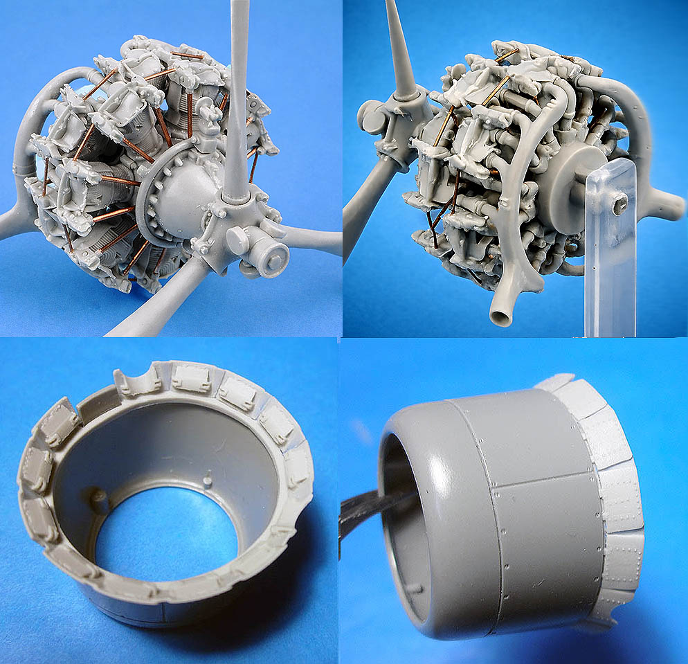 Additions (cast) 1/48 TBD-1 Devastator Engine, Manifold and Hood Skirt (GWH) (Vector) 