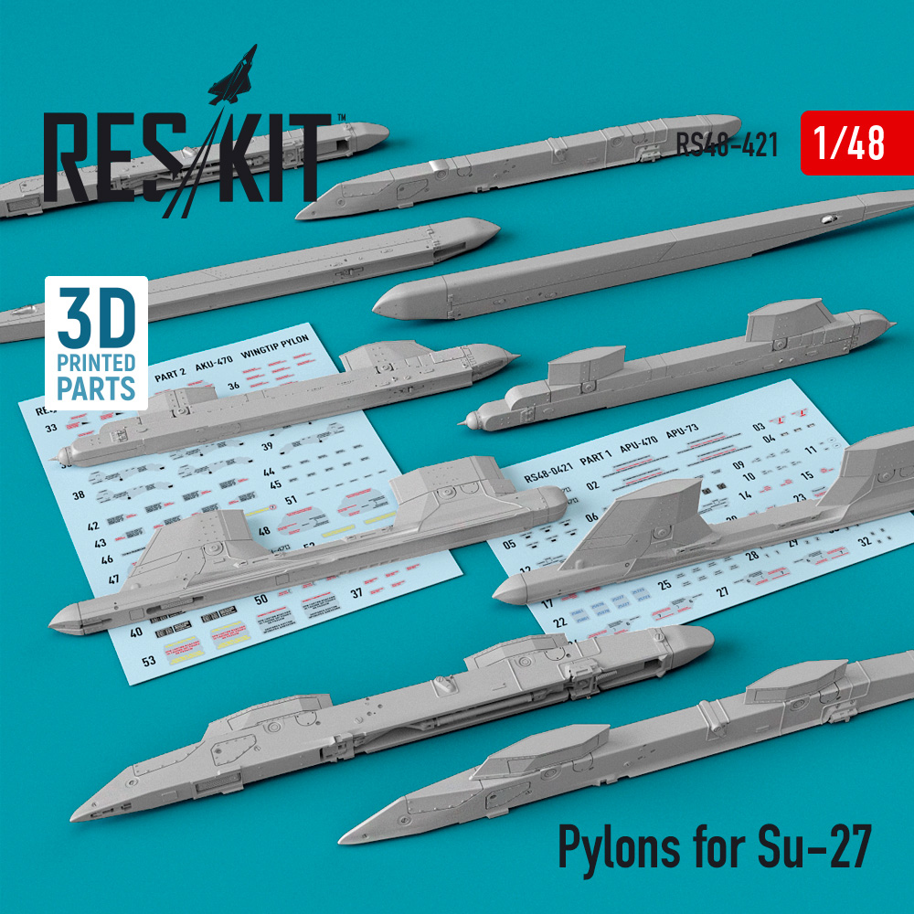 Additions (3D resin printing) 1/48 Pylons for Sukhoi Su-27 (ResKit)
