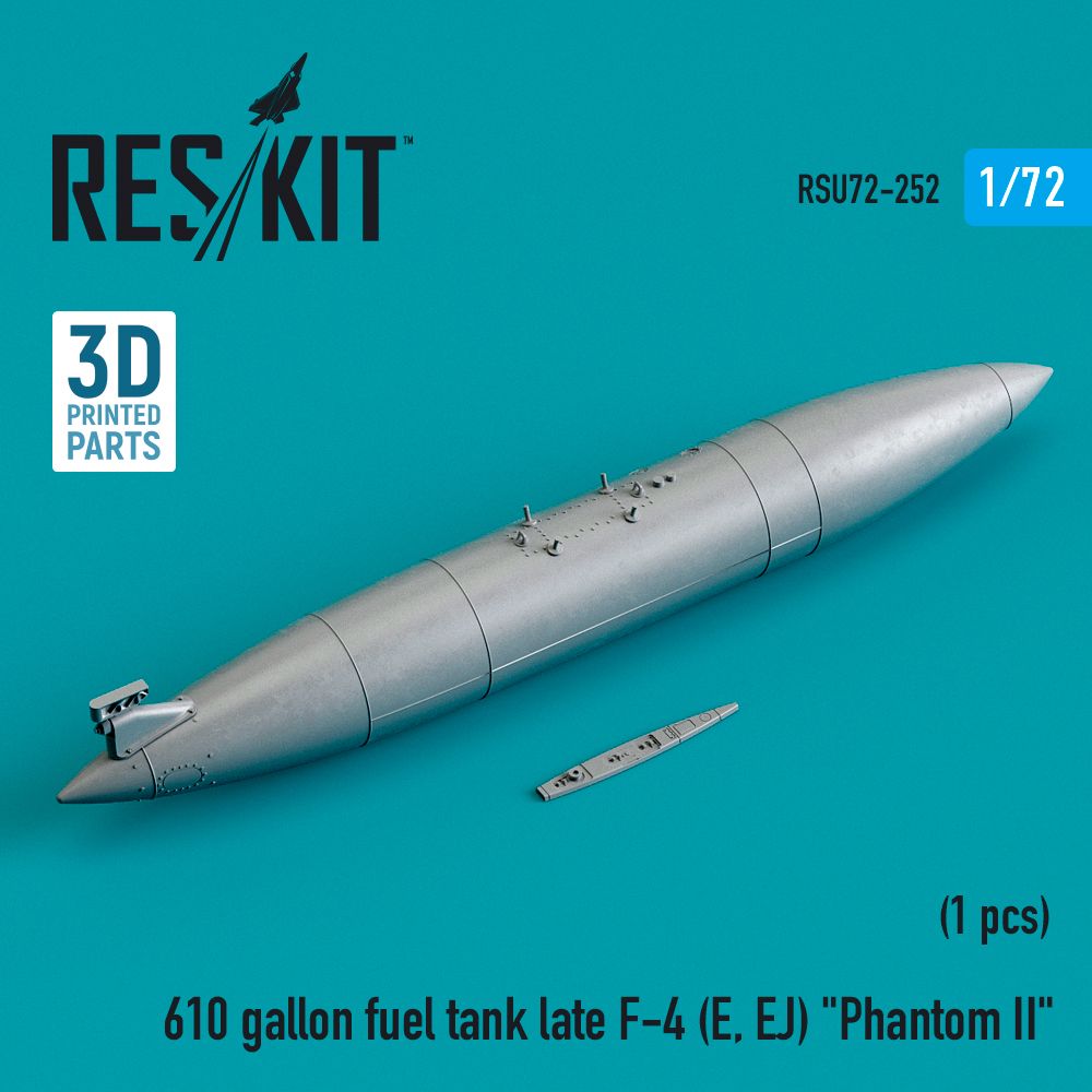 Additions (3D resin printing) 1/72 610 gallon fuel tank late McDonnell F-4E/F-4EJ Phantom (ResKit)