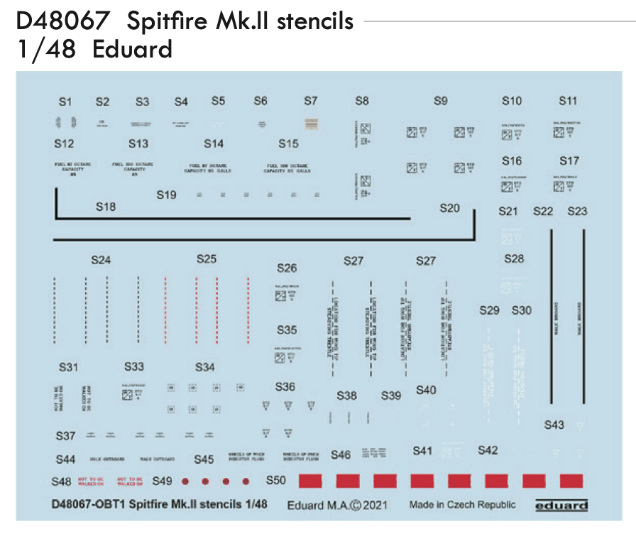 Decal 1/48 Spitfire Mk.II stencils (EDU)