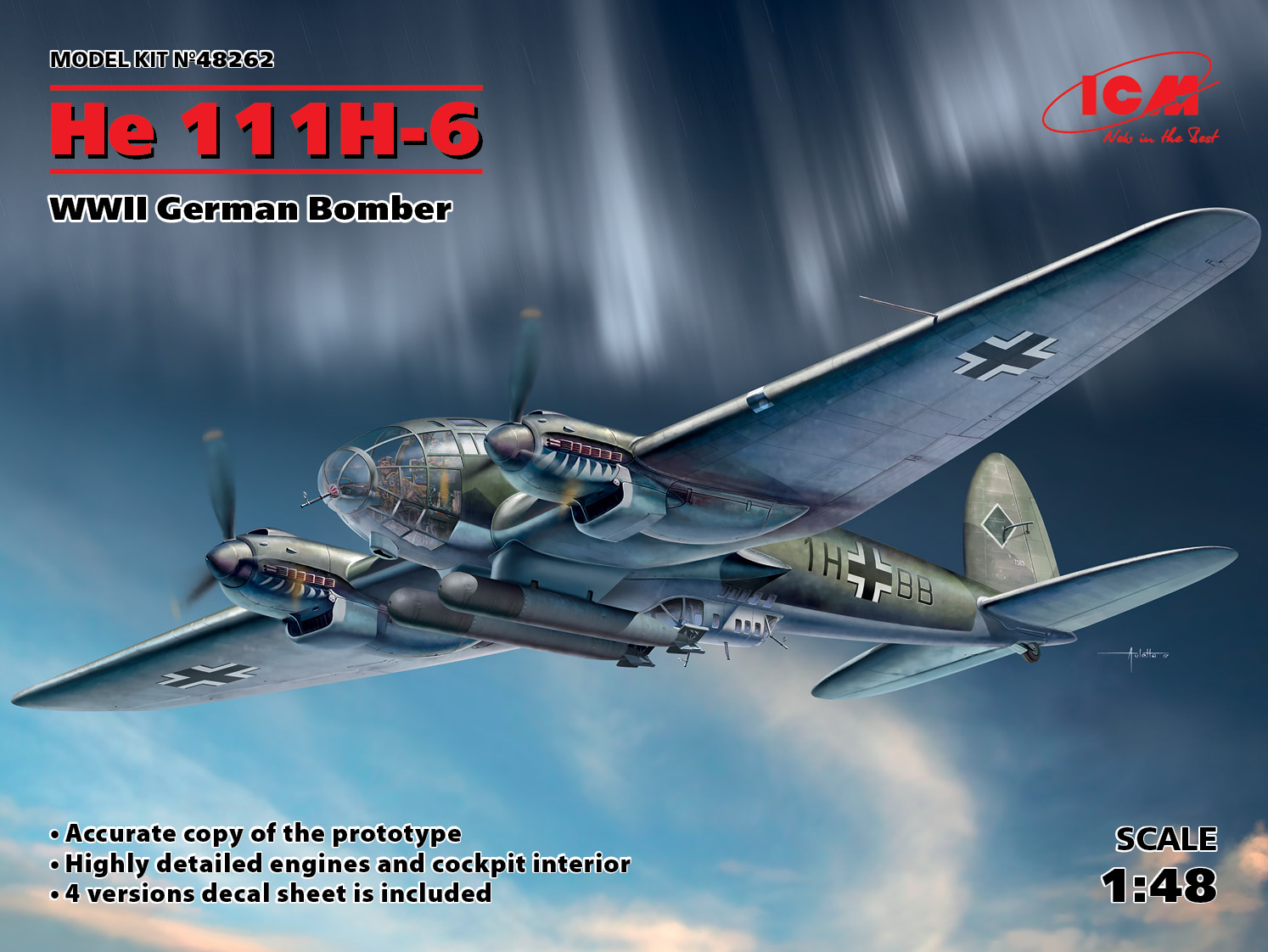 Model kit 1/48 Heinkel He 111H-6 German Bomber (4x camo) (ICM)