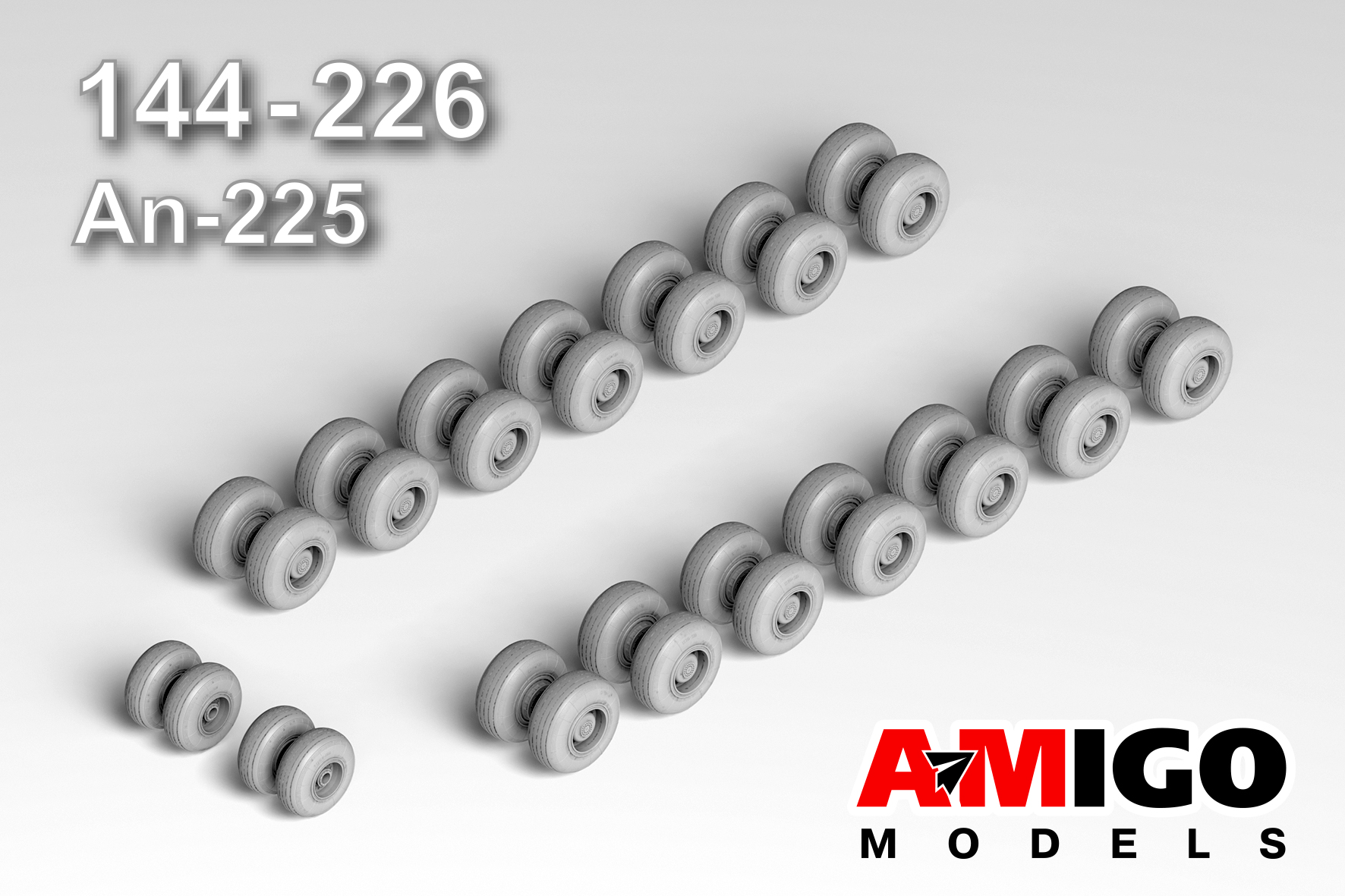 Additions (3D resin printing) 1/144 Chassis wheels under load for the An-225 model + Masks (Amigo Models) 
