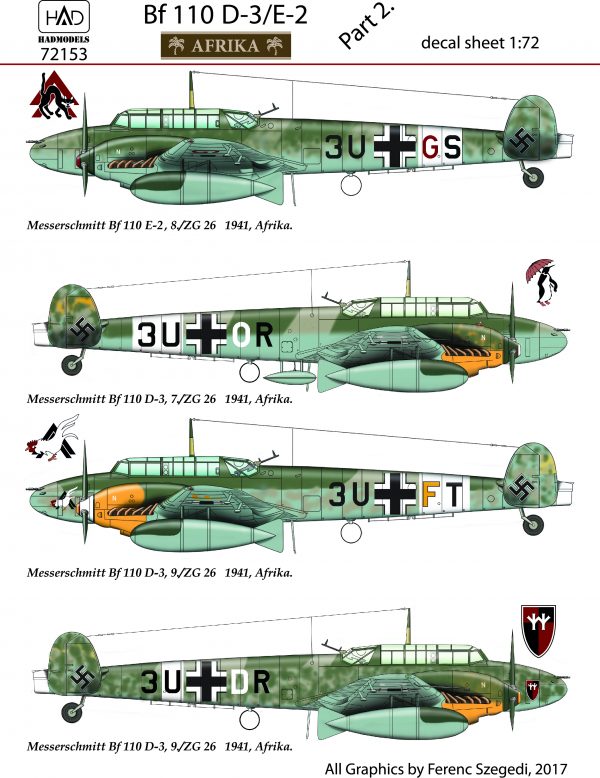 Decal 1/48  Bf 110 D-3/E-2 'AFRIKA'  Part 2 (HAD)