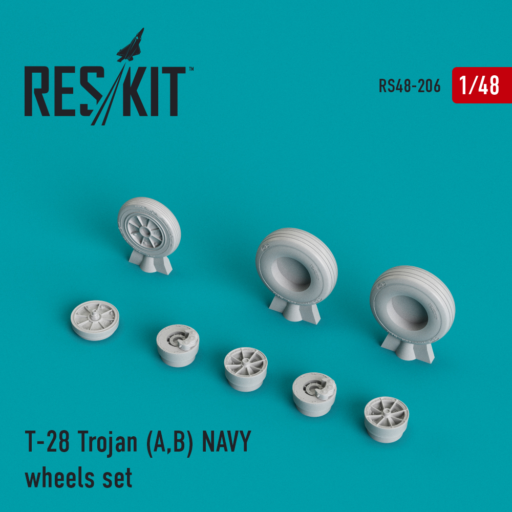 Additions (3D resin printing) 1/48 North-American T-28A/T-28B Trojan NAVY wheels set (ResKit)