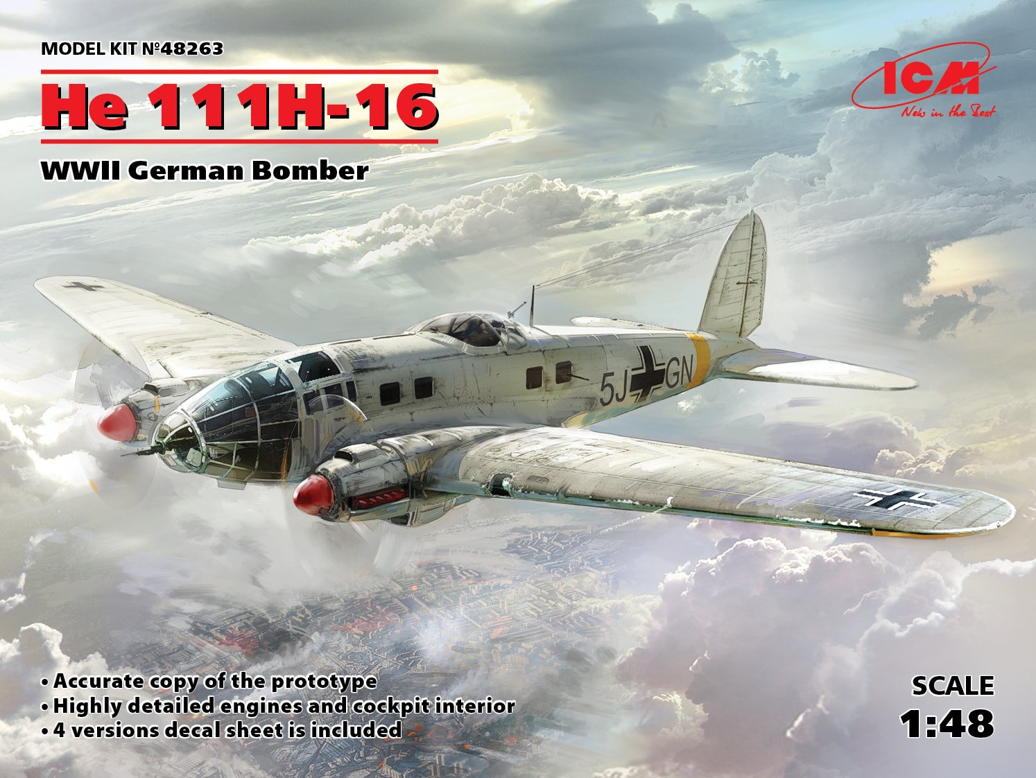 Model kit 1/48 Heinkel He 111H-16 German Bomber (4x camo) (ICM)