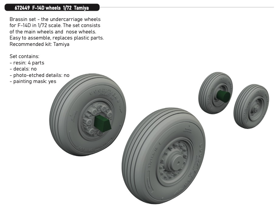 Additions (3D resin printing) 1/72 Grumman F-14D Tomcat wheels 1/72 (designed to be used with Tamiya kits)