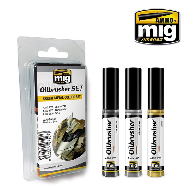 Bright Metal Colors OILBRUSHER SET (Ammo Mig) (3x10ml) 