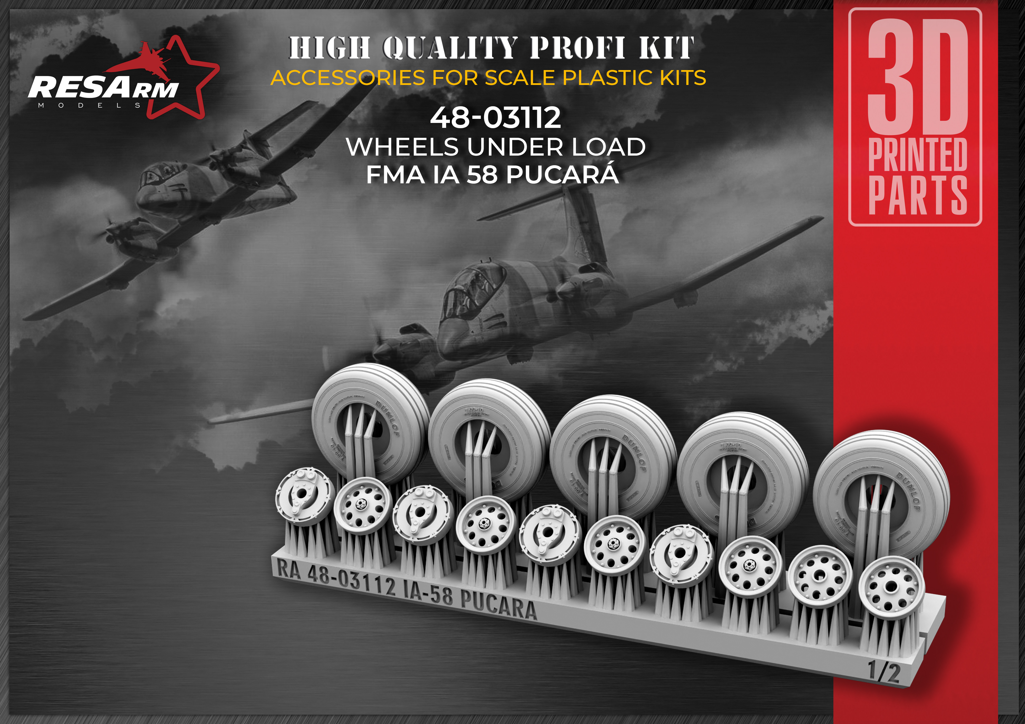Additions (3D resin printing) 1/48 IA-58 Pucara Wheels under load (RESArm)