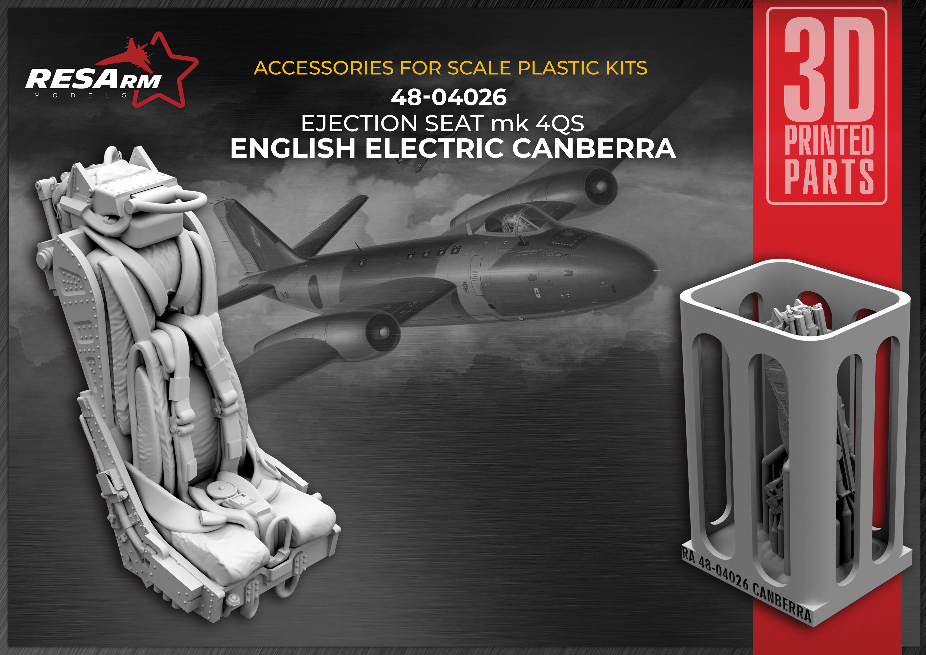 Additions (3D resin printing) 1/48 English Electric Canberra Mk4QS catapult seat (RESArm)