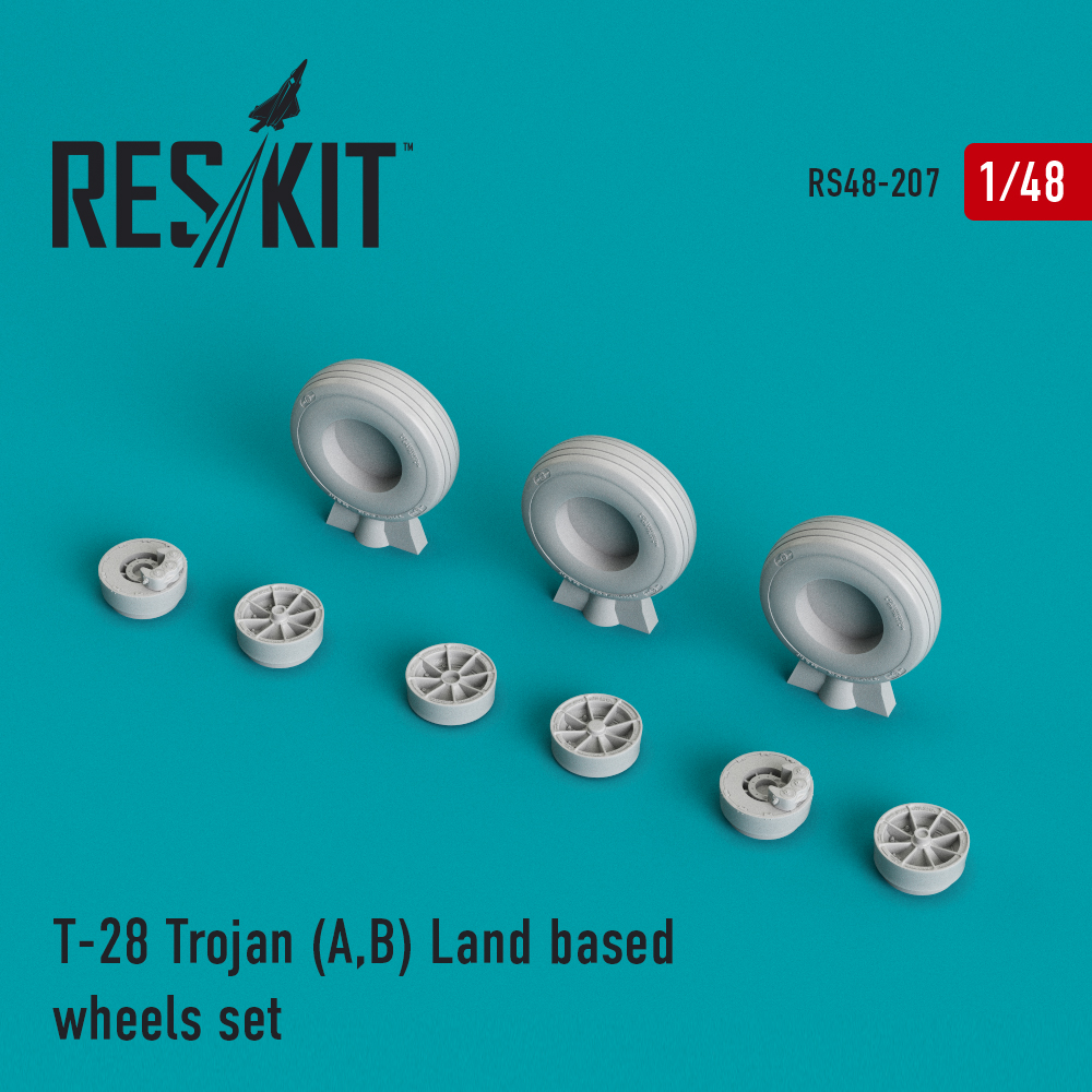 Additions (3D resin printing) 1/48 North-American T-28A/T-28B Trojan Land based wheels set (ResKit)