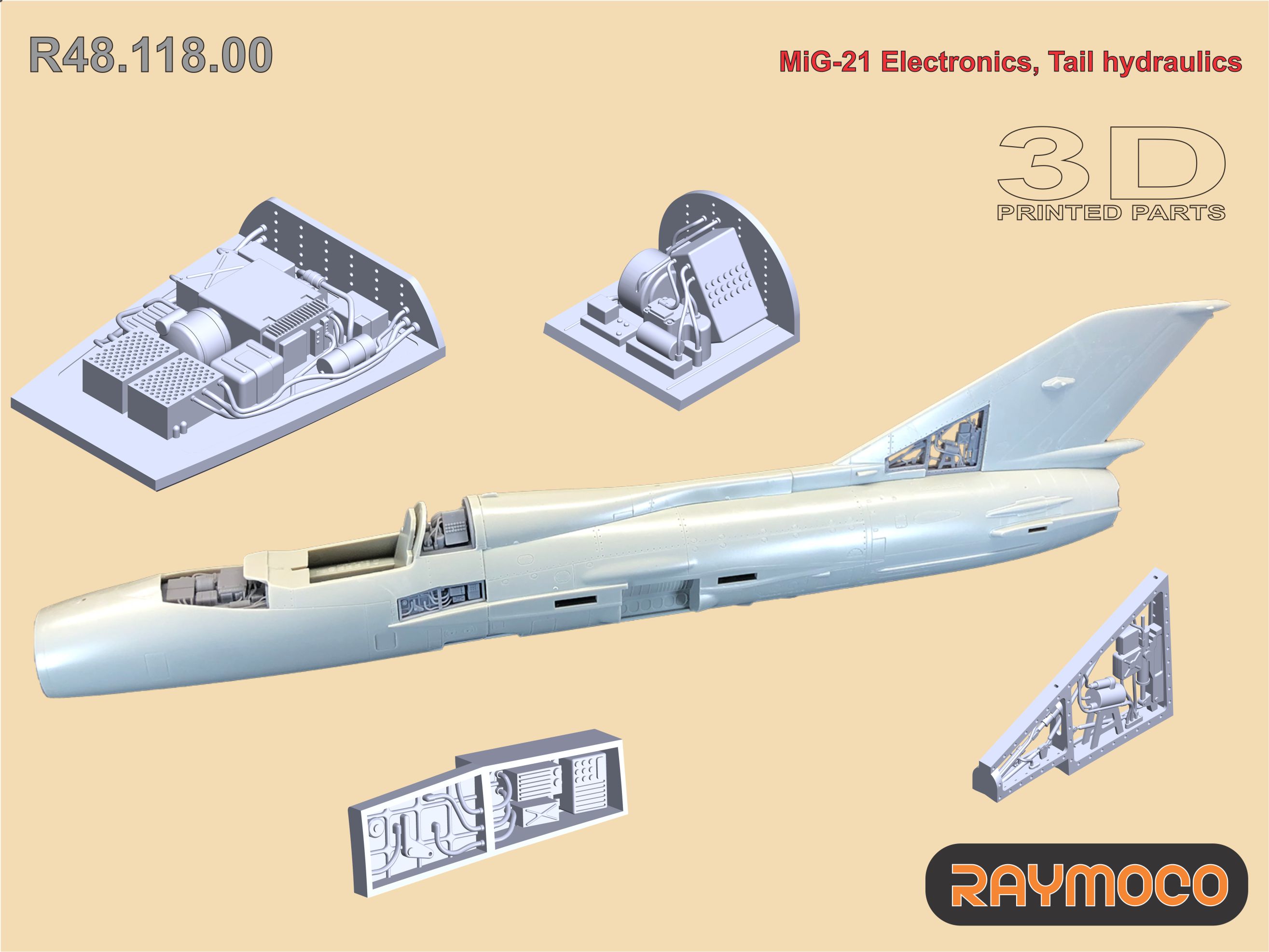 Additions (3D resin printing) 1/48MiG-21 Electronics, Tail (Raymoco)