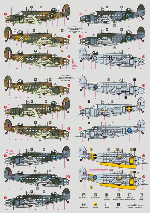 Decal 1/72 Lockheed Hudson in RNZAF Service (16 camouflage schemes) x 17 (DK Decals)