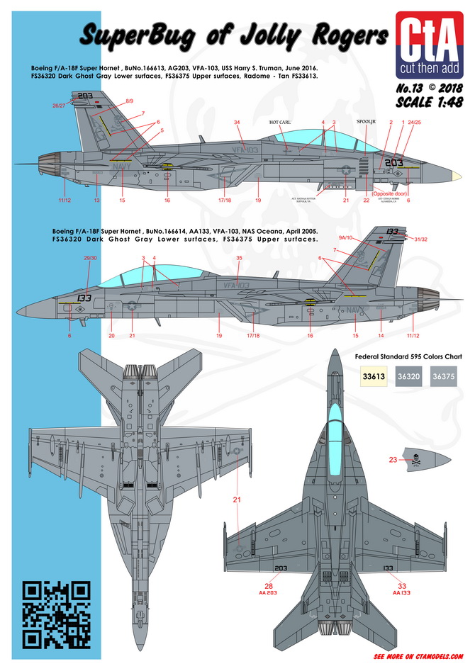 Decal 1/48 "SuperBug of Jolly Rogers" - VFA-103 Boeing F/A-18F Super Hornet (Cut then Add)