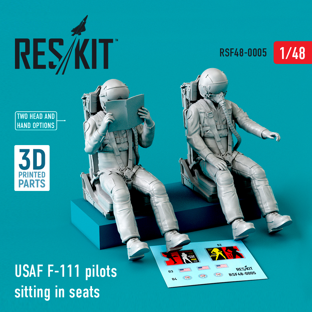 Additions (3D resin printing) 1/48 USAF General-Dynamics F-111 pilots sitting in seats (2 pcs) (ResKit)