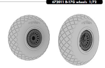 Additions (3D resin printing) 1/72 Boeing B-17G Flying Fortress wheels with weighted tyre effect (designed to be used with Academy, Hasegawa and Revell kits) 