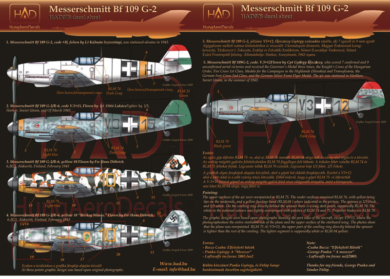 Decal 1/48 Messerschmitt Bf 109 G-2 (4x camo) (HAD)