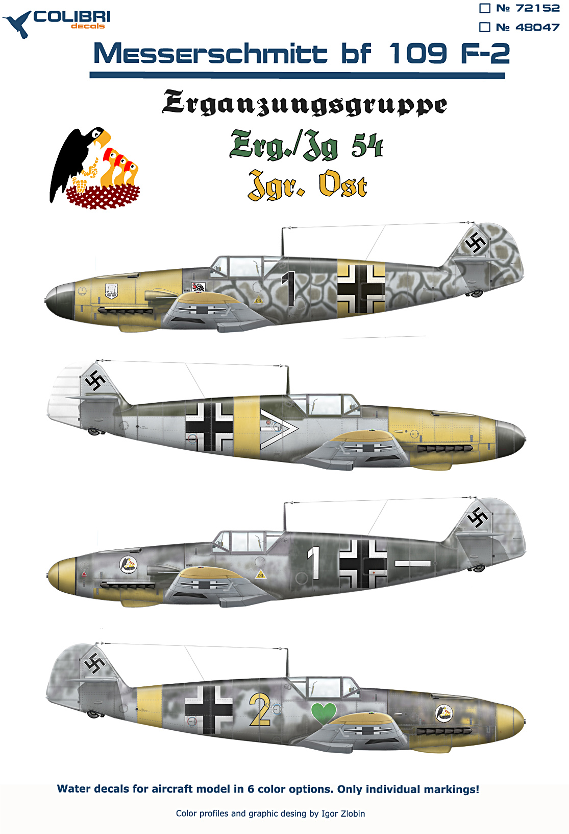 Decal 1/72 Bf-109 F-2 ErgGr.JG54/ ErgJGr. Ost (Colibri Decals)