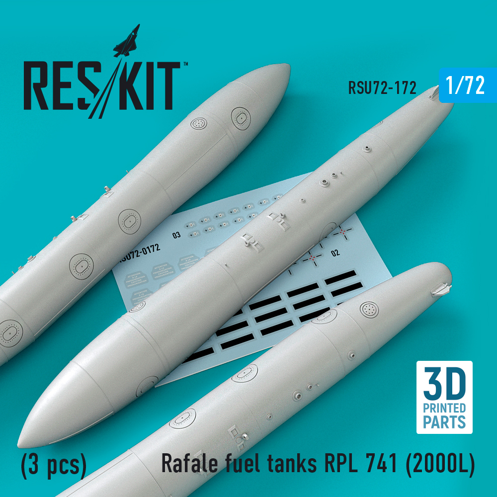 Additions (3D resin printing) 1/72 Dassault Rafale fuel tanks RPL 741 (2000L) (3 pcs) (ResKit)