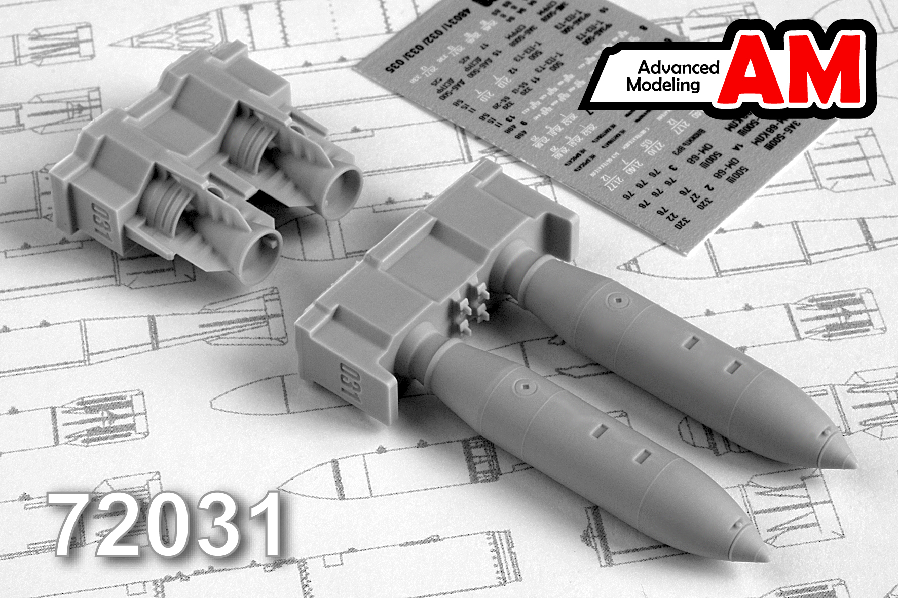 Additions (3D resin printing) 1/72 ZAB-500V 500 kg Incendiary bomb (set contains two bombs) (Advanced Modeling) 