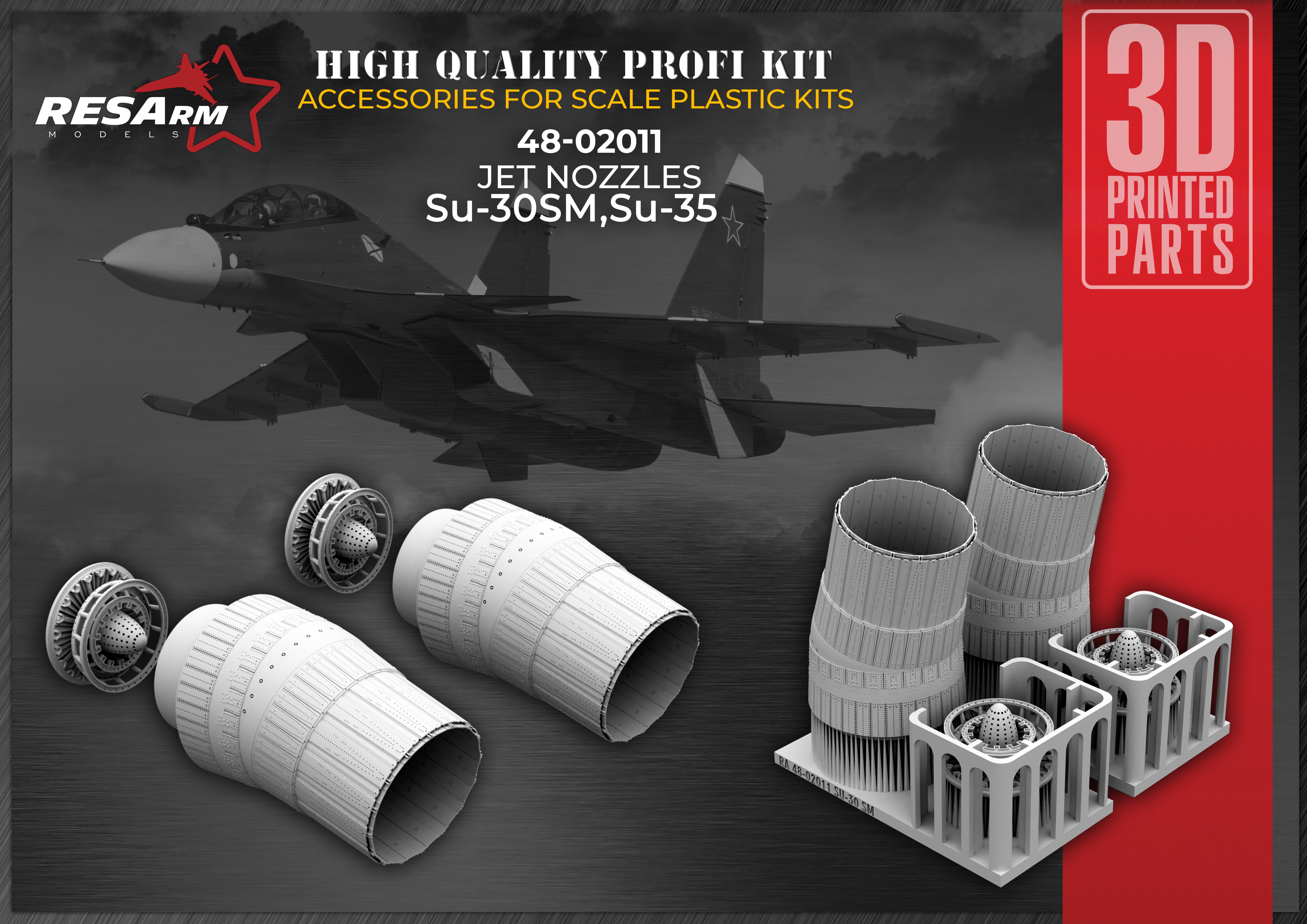 Additions (3D resin printing) 1/48 JET NOZZLES Su-30SM (RESarm)