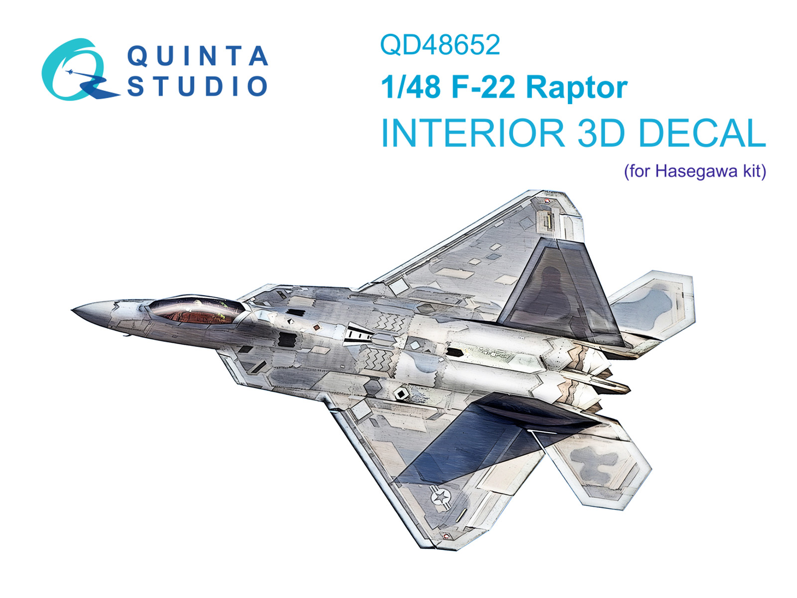 F-22 Raptor 3D-Printed & coloured Interior on decal paper (Hasegawa)