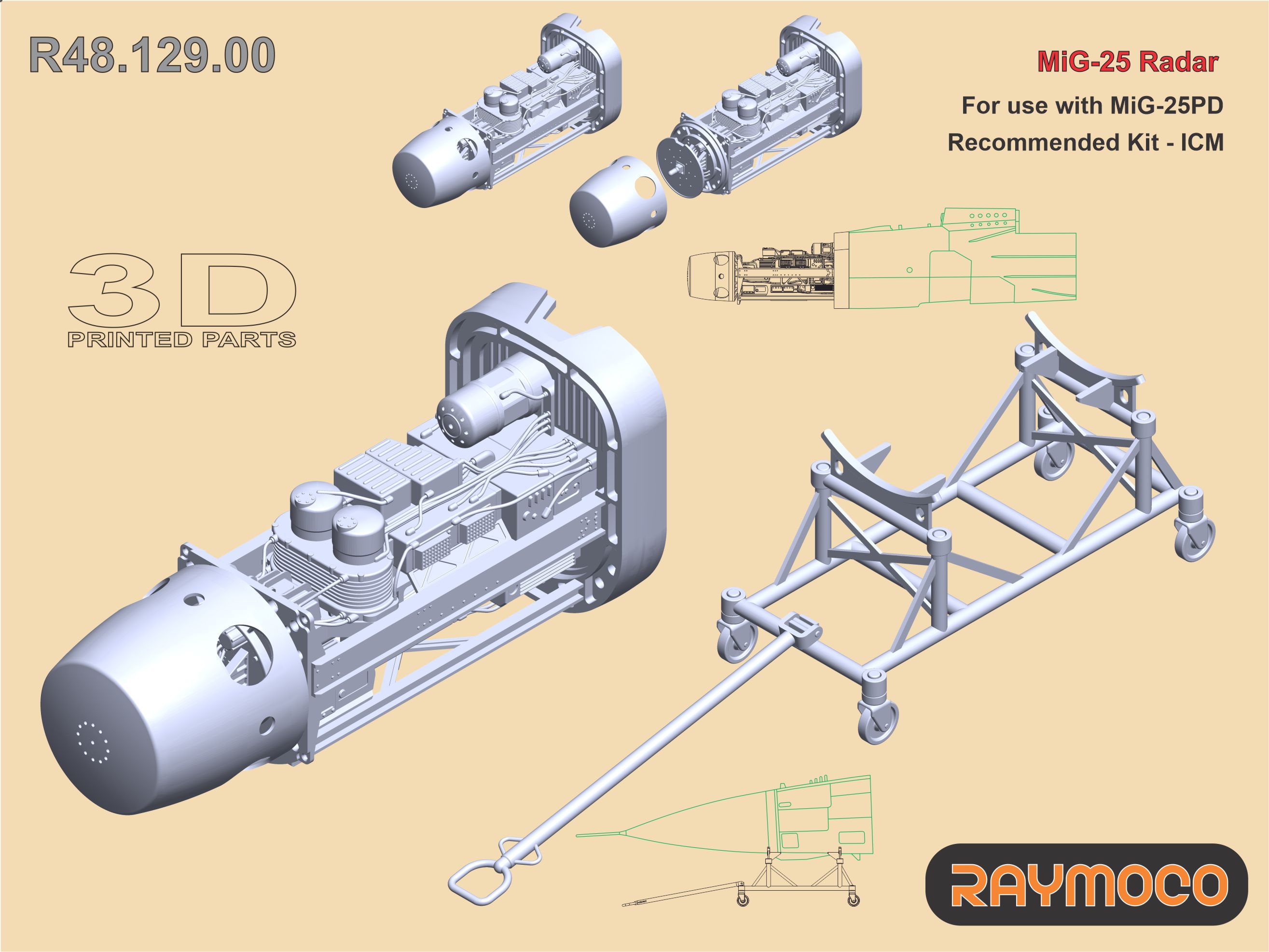 Additions (3D resin printing) 1/48 MiG-25 Radar (Raymoco)