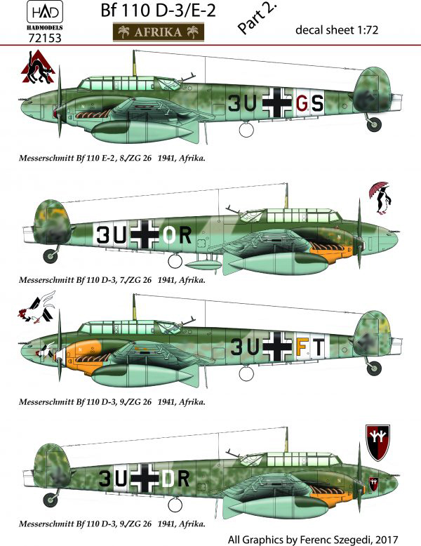 Decal 1/72  Bf 110 D-3/E-2 'AFRIKA'  Part 2 (HAD)