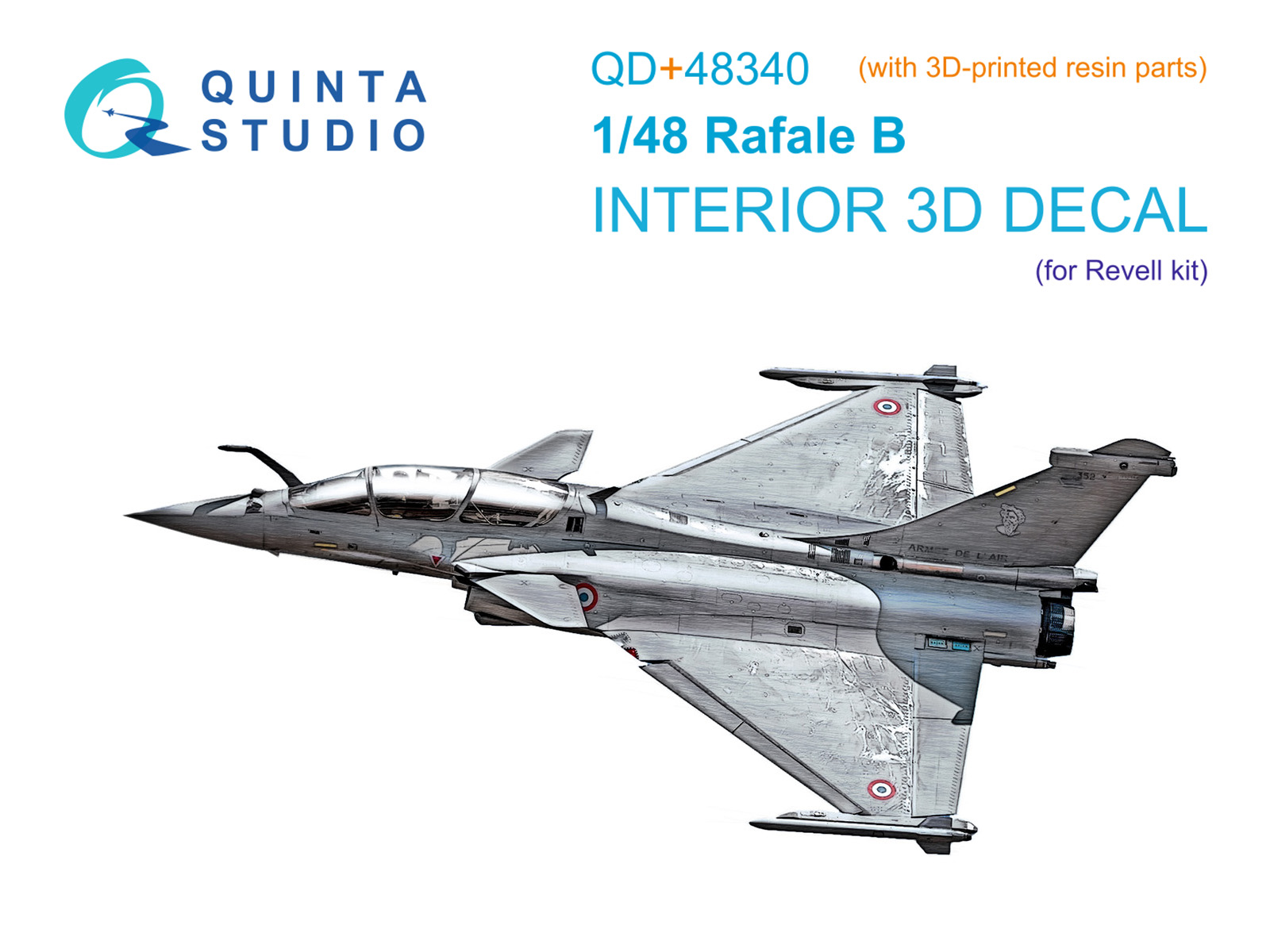 Dassault Rafale B 3D-Printed & coloured Interior on decal paper  (Revell) (with 3D-printed resin parts)