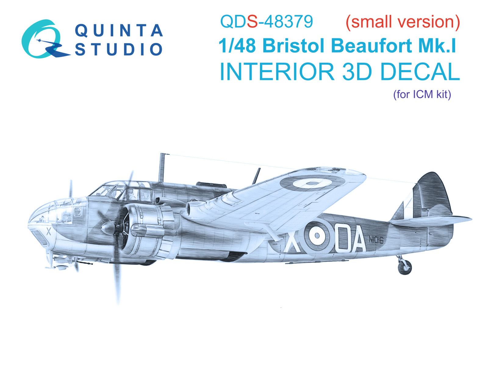 Bristol Beaufort Mk.I 3D-Printed & coloured Interior on decal paper (ICM) (Small version)