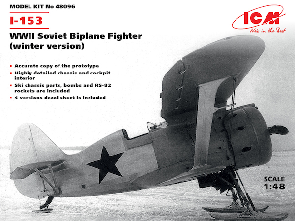 Model kit 1/48 I-153 Soviet WWII Biplane Fighter (winter) (ICM)