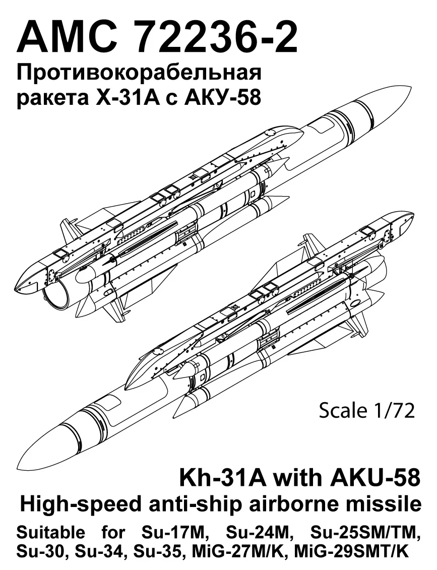 Additions (3D resin printing) 1/72 Aircraft guided missile Kh-31A with launcher AKU-58 (Advanced Modeling) 