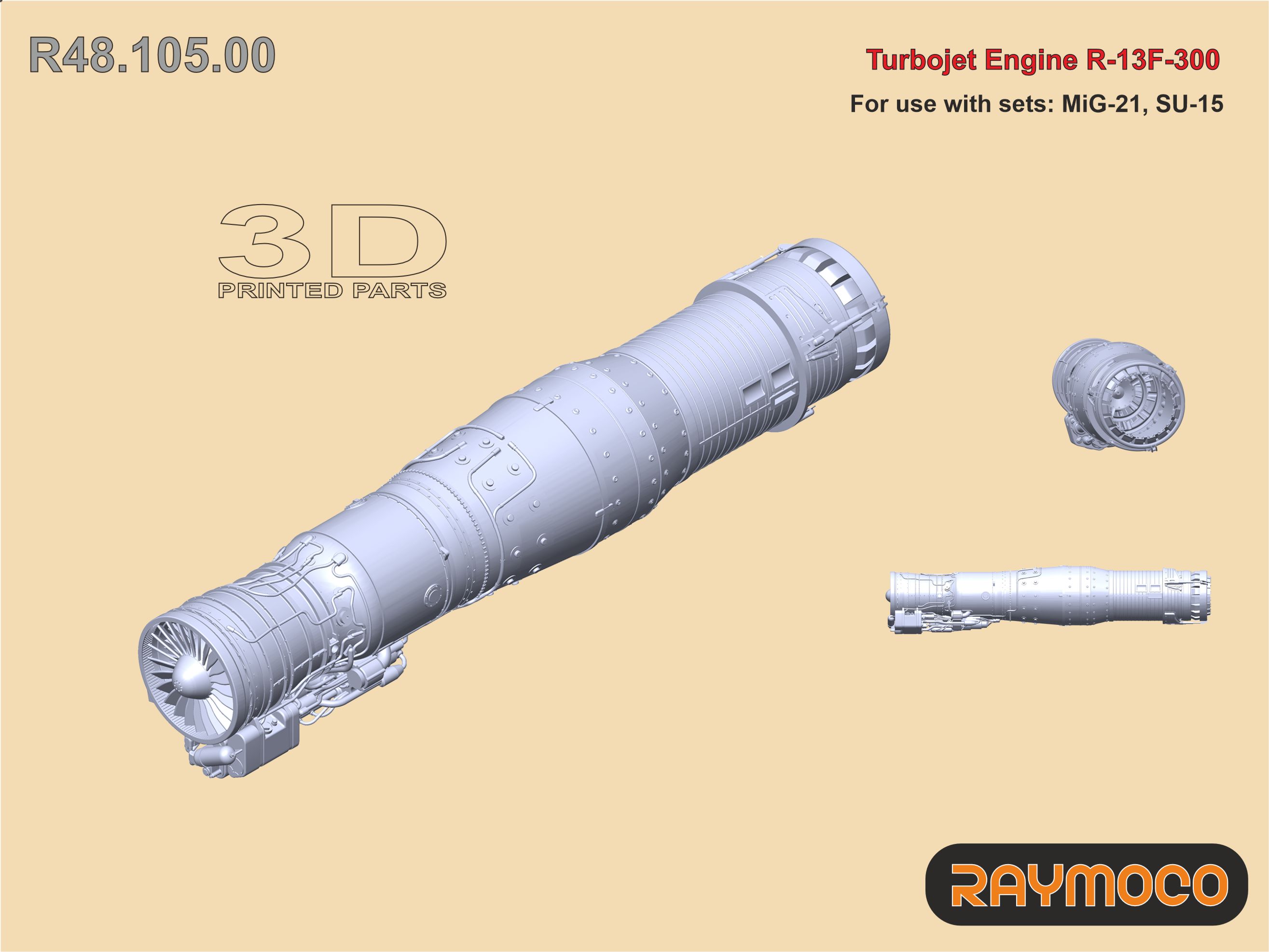 Additions (3D resin printing) 1/48 Turbo Jet Engine R-13F-300 (Raymoco)