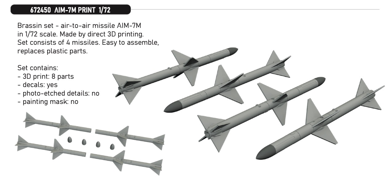Additions (3D resin printing) 1/72 Brassin set - air-to-air missile AIM-7M