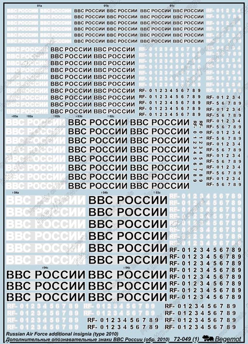 Decal 1/72Additional Russia AF Insignia 2010 (Begemot)