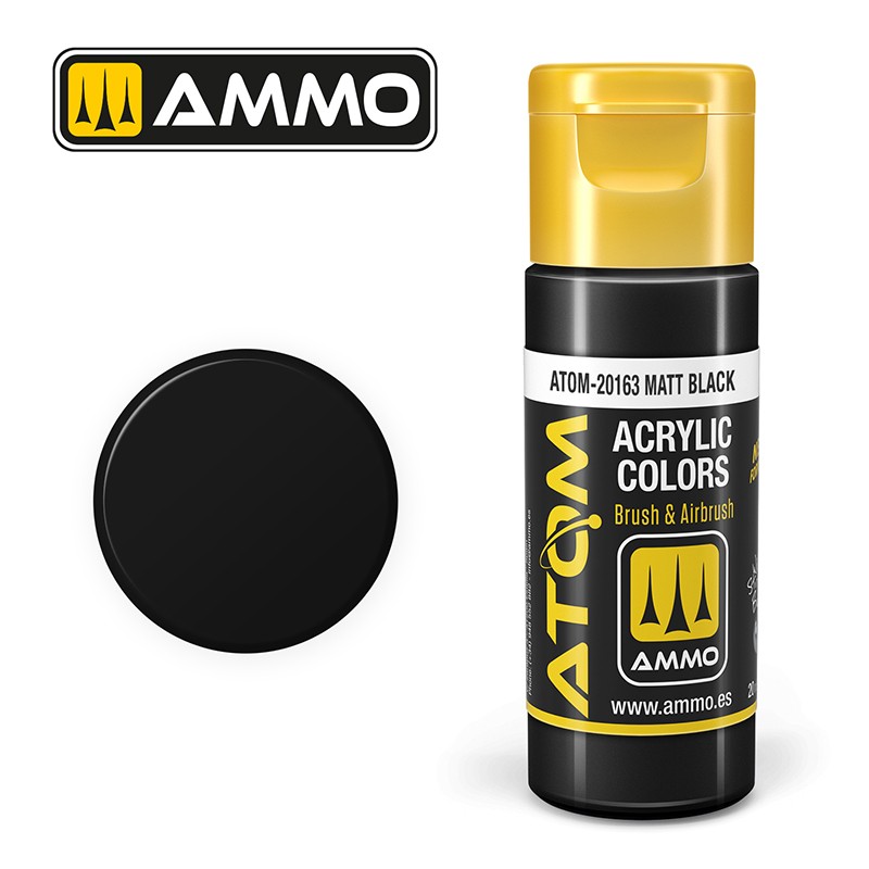 Acrylic paint ATOM Matt Black (Ammo Mig) (20ml) 