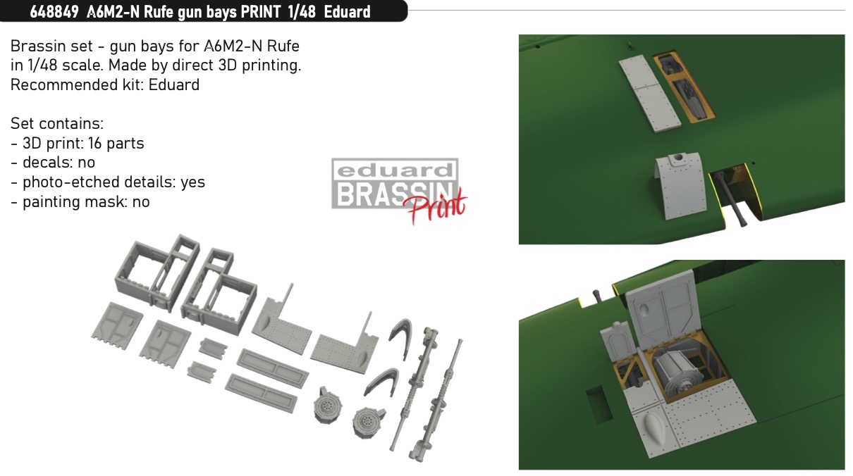 Additions (3D resin printing) 1/48 Nakajima A6M2-N Rufe gun bays (designed to be used with Eduard kits) 