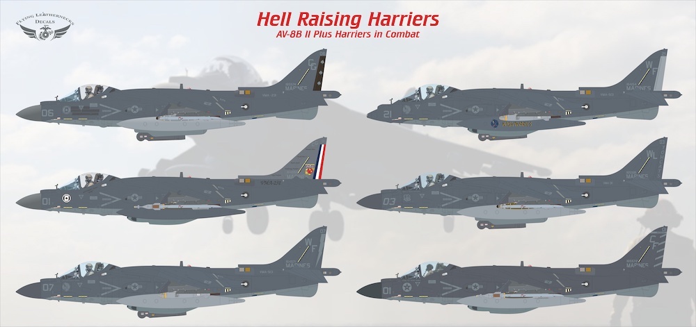 Decal 1/48      McDonnell-Douglas AV-8B II Plus Hell Raising Harriers (Flying Leathernecks)